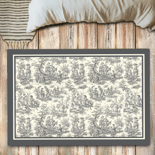 Chic Vintage Blue Toile de Jouy Pastoral Rug