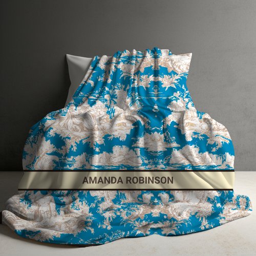 Chic vintage blue turquoise lake toile de jouy duvet cover