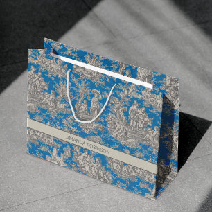 Chic vintage blue turquoise toile de jouy large gift bag