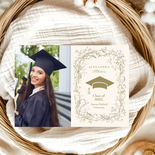 Chic Vintage Botanical Floral Graduation Announcement (Creator Uploaded)