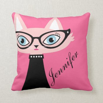 Chic Vintage Cat 2-sided Throw Pillow - Pink by mazarakes at Zazzle