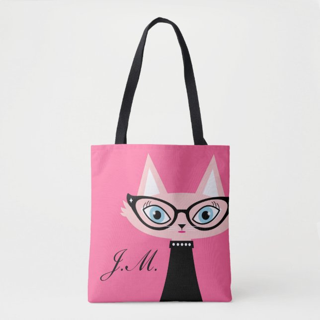 Chic Vintage Cat Monogram Tote Bag (Front)