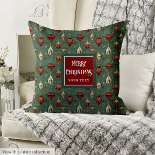Chic vintage Christmas pillow mossy green hues