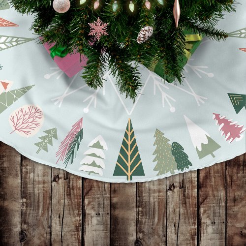 Chic Vintage Christmas Trees Snowflake BLUE Green Brushed Polyester Tree Skirt