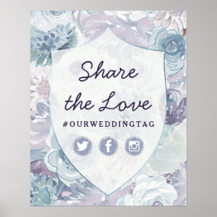 Chic Vintage Crest Share the Love Hashtag Sign