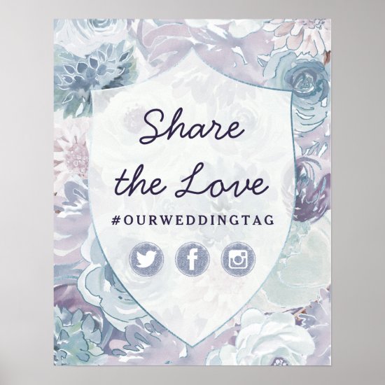 Chic Vintage Crest Share the Love Hashtag Sign