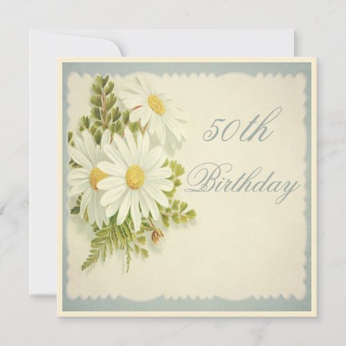 Chic Vintage Daisies 50th Birthday Invitation