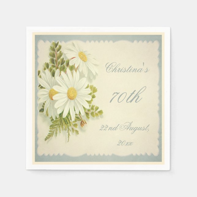 Chic Vintage Daisies 70th Birthday Serviettes Paper Napkins (Front)