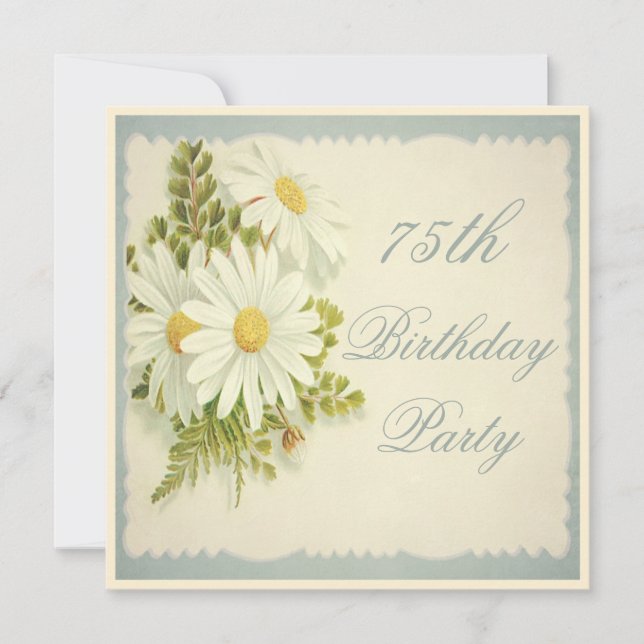 Chic Vintage Daisies 75th Birthday Invitation (Front)