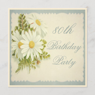 Chic Vintage Daisies 80th Birthday Invitation