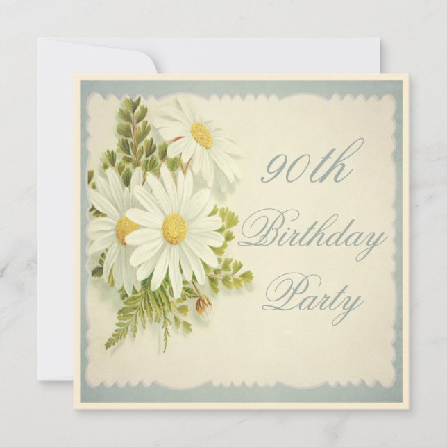 Chic Vintage Daisies 90th Birthday Invitation (Front)