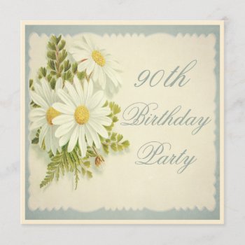 Chic Vintage Daisies 90th Birthday Invitation by Sarah_Designs at Zazzle