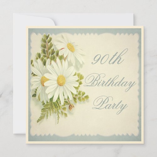 Chic Vintage Daisies 90th Birthday Invitation