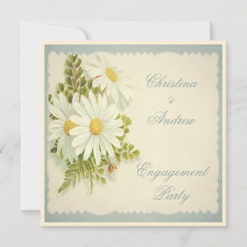 Chic Vintage Daisies Engagement Party Invitation