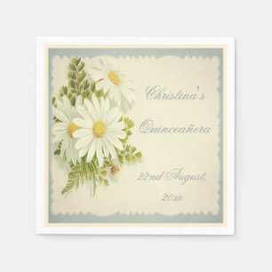 Chic Vintage Daisies Quinceañera Party Serviettes Napkins