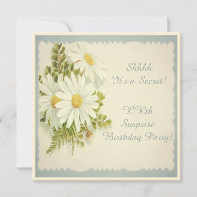 Chic Vintage Daisies Surprise Party Invitation (Front)
