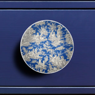 Chic Vintage Dark Blue French Toile De Jouy Ceramic Knob