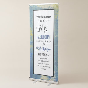 Chic Vintage Denim Retro Script 50th Birthday Retractable Banner