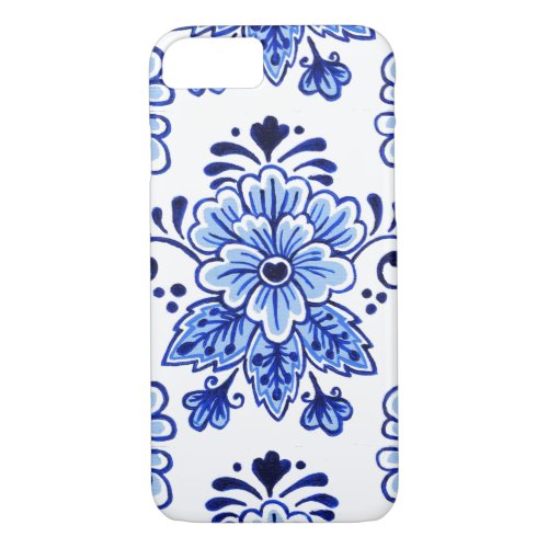 Chic Vintage Dutch Delft Blue Floral Pattern iPhone 87 Case