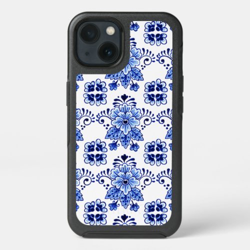 Chic Vintage Dutch Delft Blue Floral Pattern iPhone 13 Case