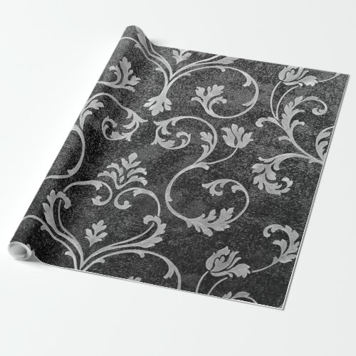 Chic vintage elegant black and white floral damask wrapping paper