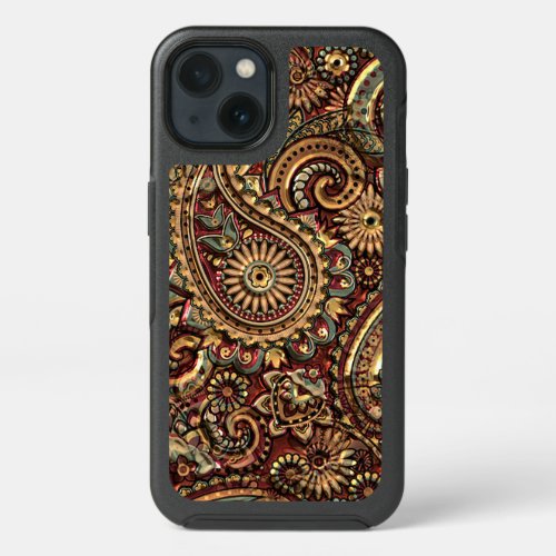 Chic Vintage Faux Gold Paisley Floral Art Pattern iPhone 13 Case