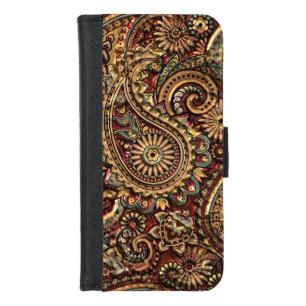 Chic Vintage Faux Gold Paisley Floral Pattern iPhone 8/7 Wallet Case