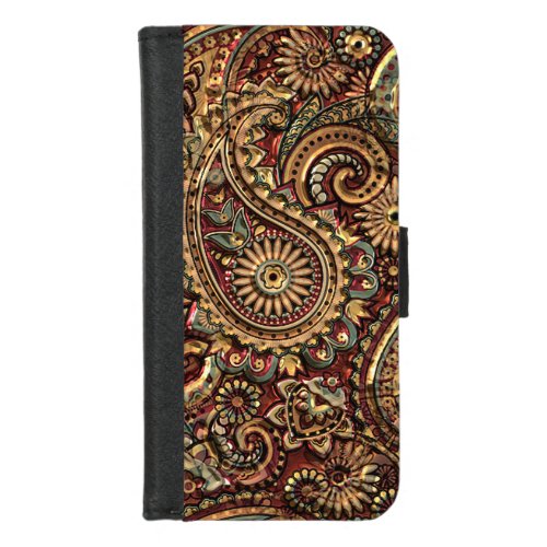 Chic Vintage Faux Gold Paisley Floral Pattern iPhone 87 Wallet Case