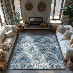 Chic Vintage floral Blue toil large printed Rug