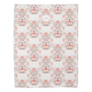 Chic Vintage Floral Damask Monogram Duvet Cover