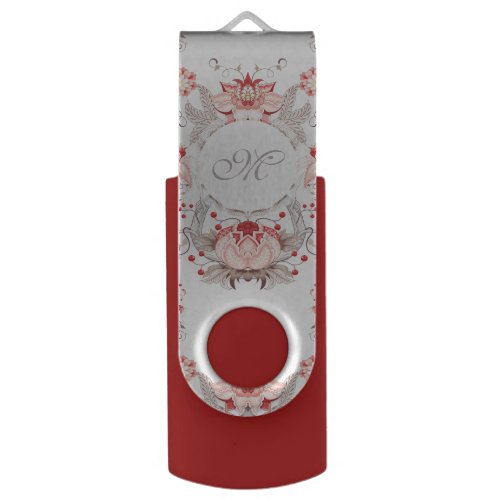 Chic Vintage Floral Damask Monogram USB Flash Drive