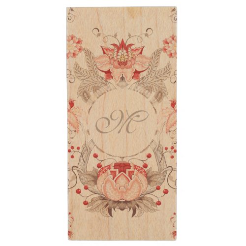 Chic Vintage Floral Damask Monogram Wooden USB Wood USB Flash Drive