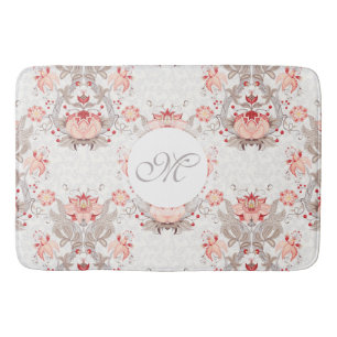 Chic Vintage Floral Pattern damask Monogram Bath M Bath Mat
