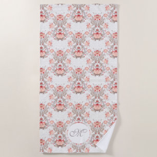 Chic Vintage Floral Pattern damask Monogram BeachT Beach Towel