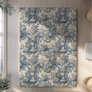 Chic Vintage floral vase Blue toile large printed Rug