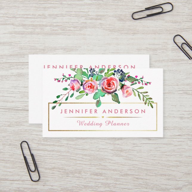 Chic Vintage Floral Wedding Planner Business Cards (Front/Back In Situ)