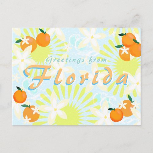 Chic Vintage Florida Sun Orange Blossom Flowers Postcard
