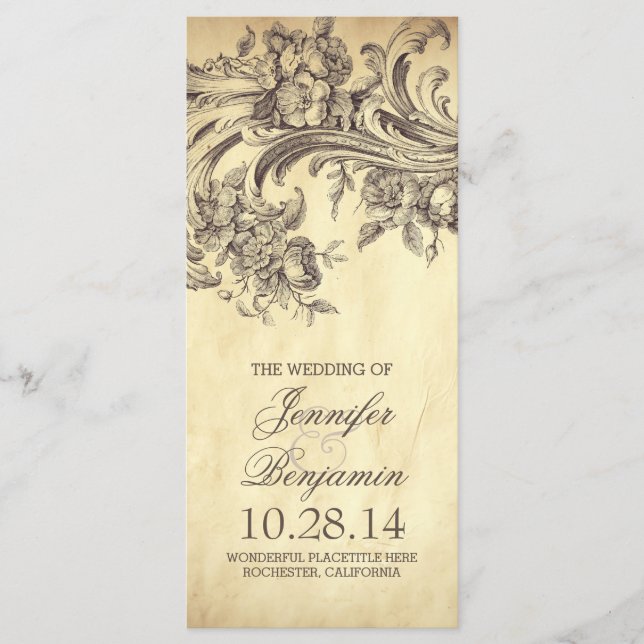 Chic vintage flourish wedding programs (Front)