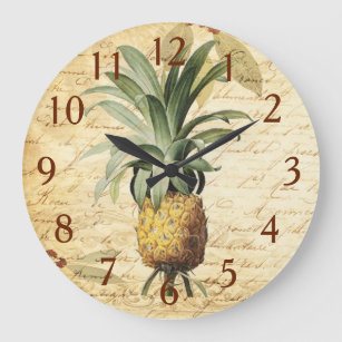 Chic Vintage French Calligraphy Pineapple Art Large Clock