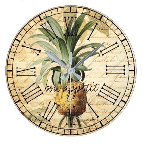 Chic Vintage French Pineapple bon apatit rustic Large Clock