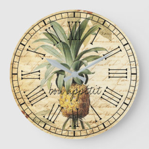 Chic Vintage French Pineapple bon apatit rustic Large Clock