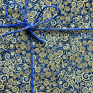 Chic Vintage Gold Swirls Pattern Luxury Navy Blue Tissue Paper
