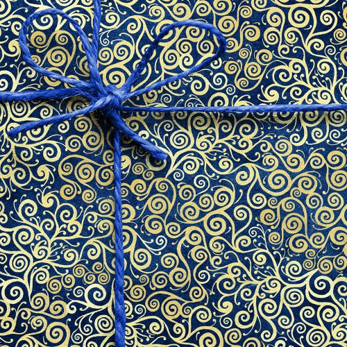 Chic Vintage Gold Swirls Pattern Luxury Navy Blue  Tissue Paper