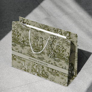 Chic Vintage Green Grey French Toile Art Large Gift Bag