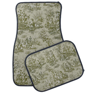Chic vintage green grey toile de jouy printed car floor mat