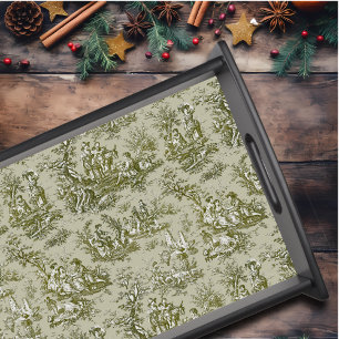 Chic vintage green grey toile de jouy printed serving tray