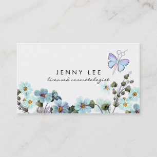 chic vintage hair stylist hairstylist flowers blue business card