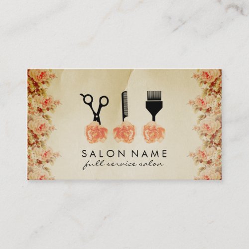 chic vintage hair stylist hairstylist orange rose business card