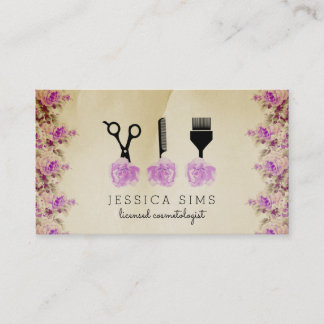 chic vintage hair stylist hairstylist purple rose business card