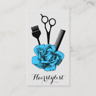 chic vintage hairstylist hair stylist blue mod business card